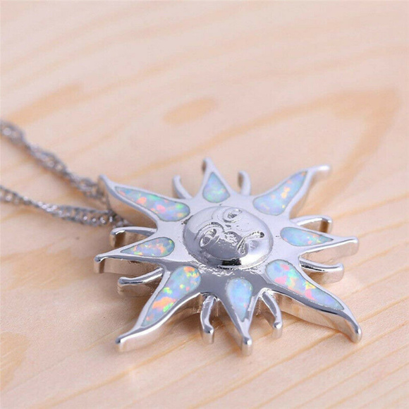 Jewelry - White Artificial Opal Sun Silver Plated Pendant